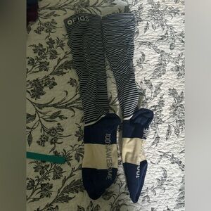 Figs Double Stripe Compression Socks - Navy - Size Small